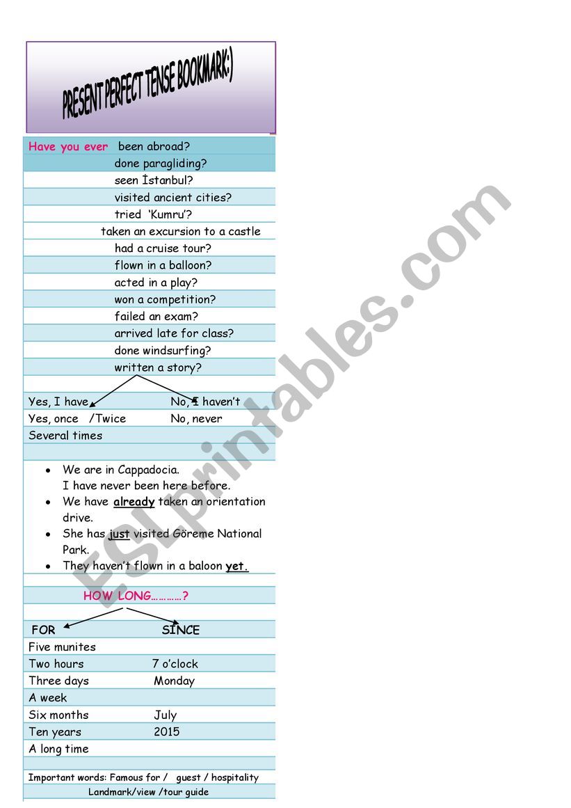 PRESENT PERFECT TENSE bookmark