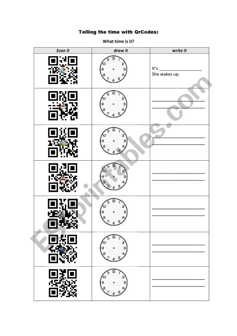Telling the time with Qrcodes worksheet
