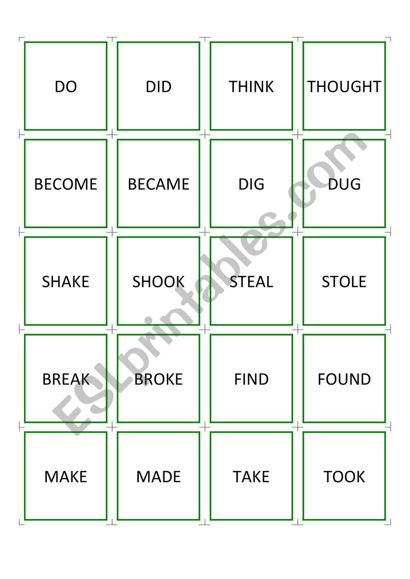 Irregular verbs memory worksheet
