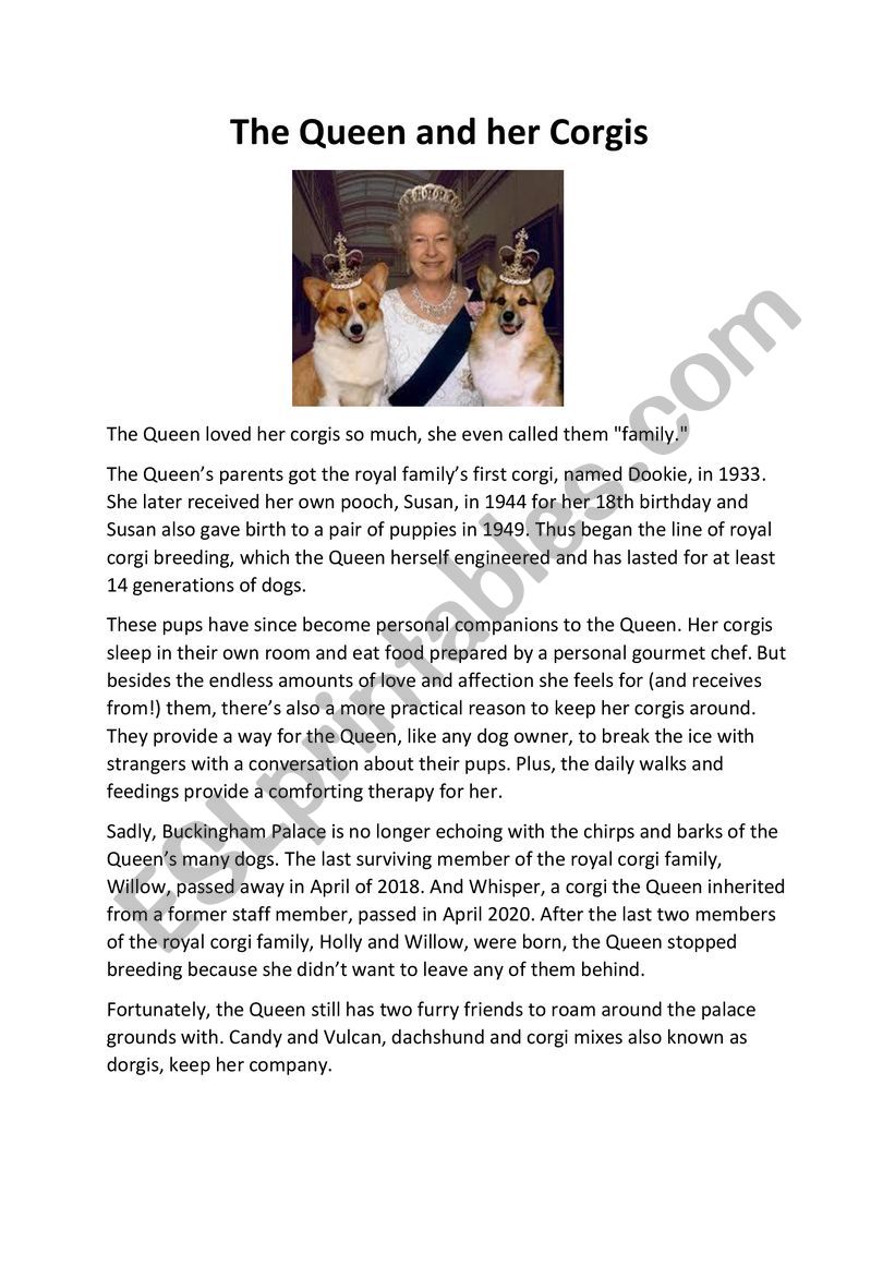 The Queen and her Corgis worksheet