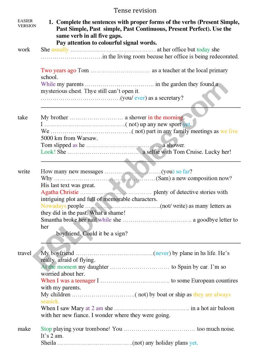 Tense revision - Present Simple, Present Continuous, Past Simple, Past Continuous, Present Perfect