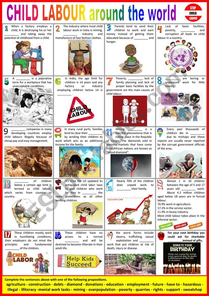 CHILD LABOUR in the world. - Vocabulary matching. + KEY