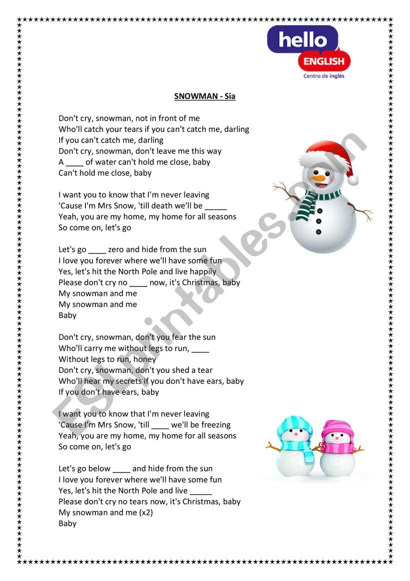 Christmas carol - Snowman  worksheet