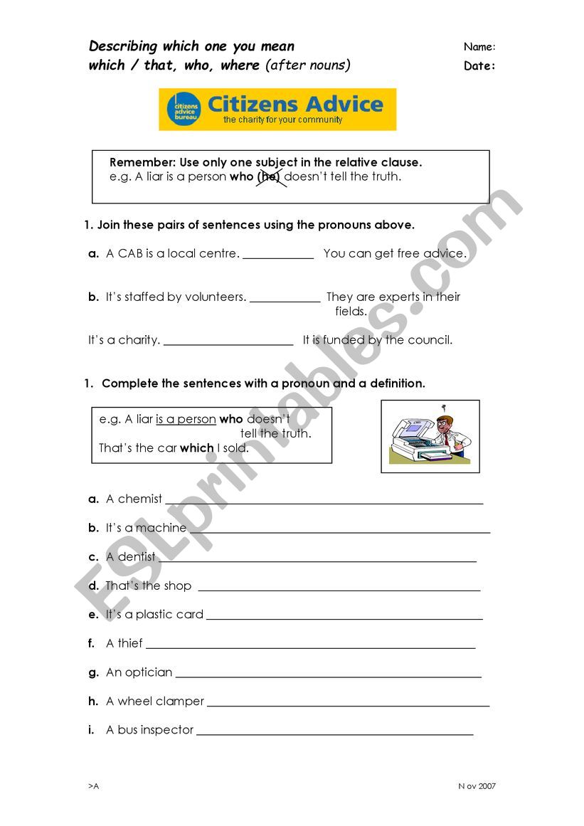 Citizenï¿½s Advice Bureau - Giving advice Worksheet 1