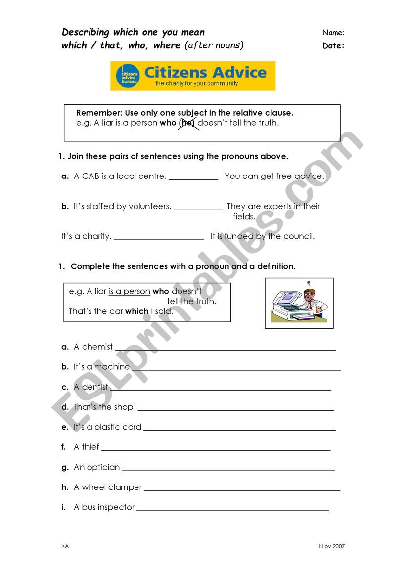 Citizen�s Advice Bureau - Giving advice Worksheet 1