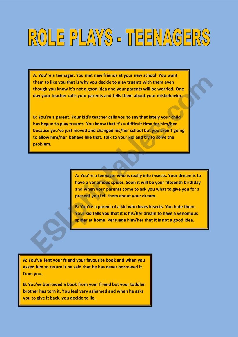role plays - teenagers worksheet
