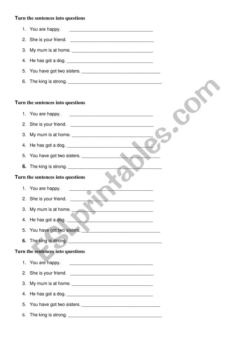 Questions worksheet