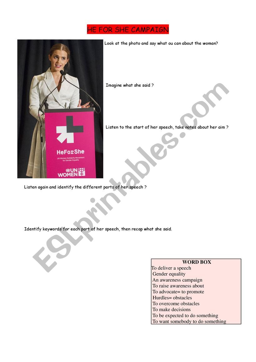 Heforshe campaign worksheet