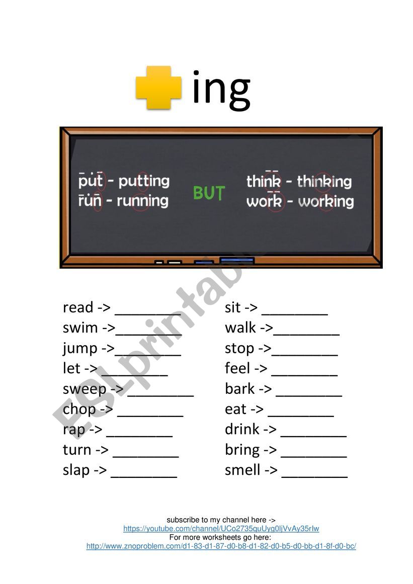 Verbs + ing worksheet worksheet