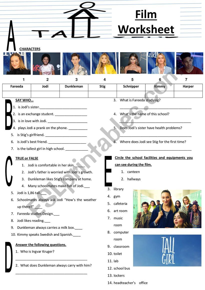 Tall Girl - film worksheet worksheet