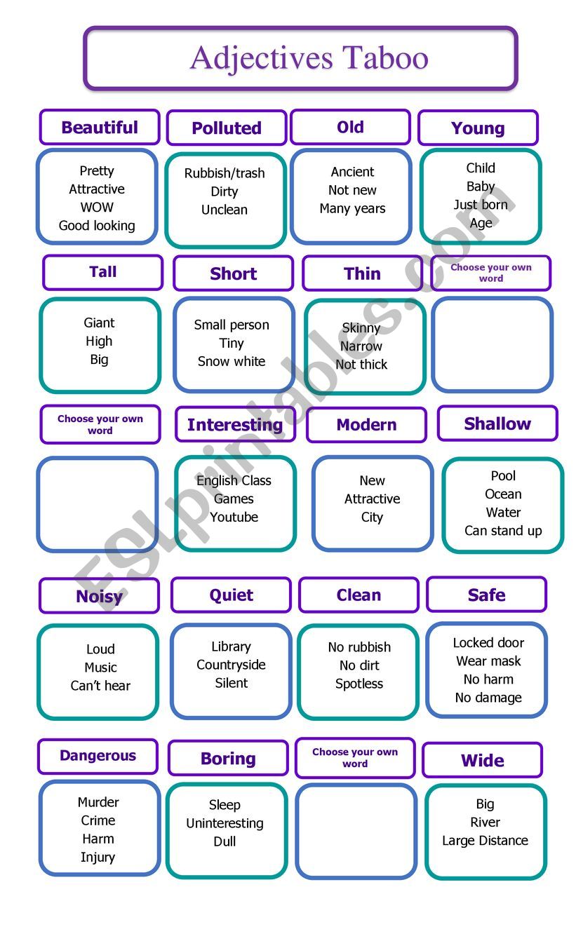 Adjectives Taboo worksheet