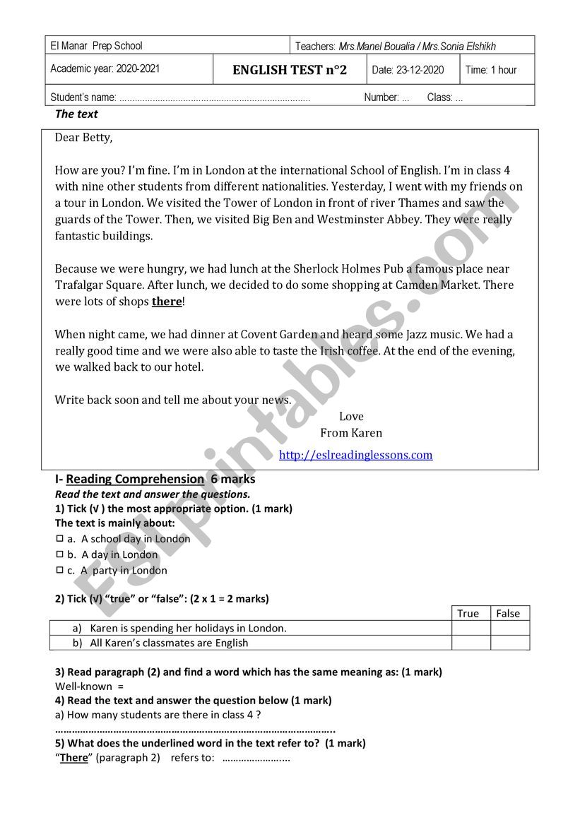 End of term test 1 8th form worksheet