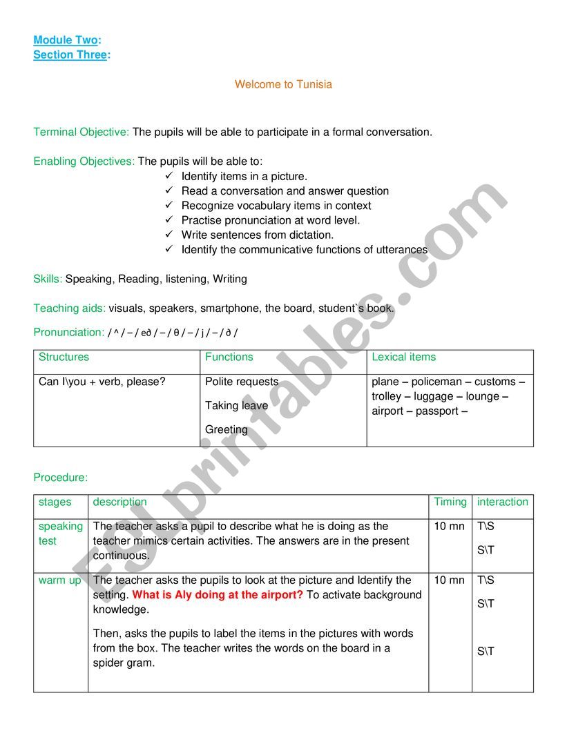 welcome  to tunisia worksheet