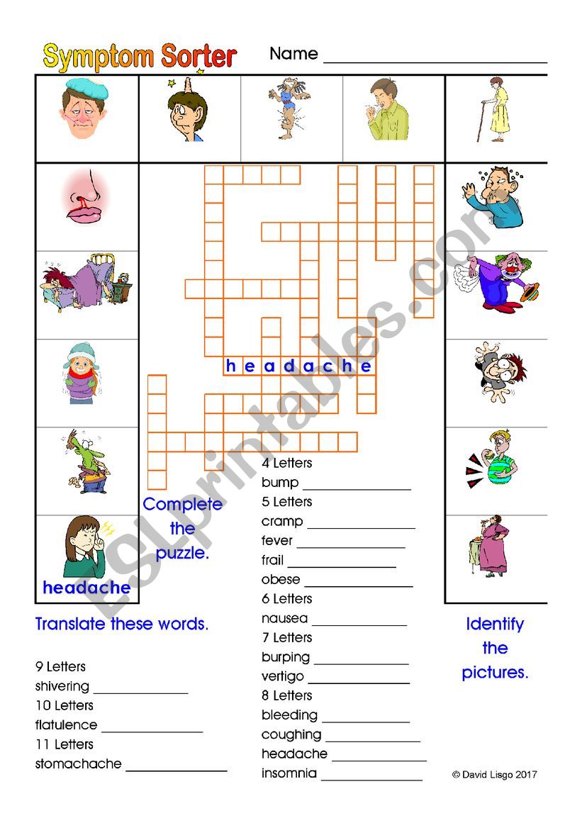 Symptom Sorter 1 with criss cross puzzle.