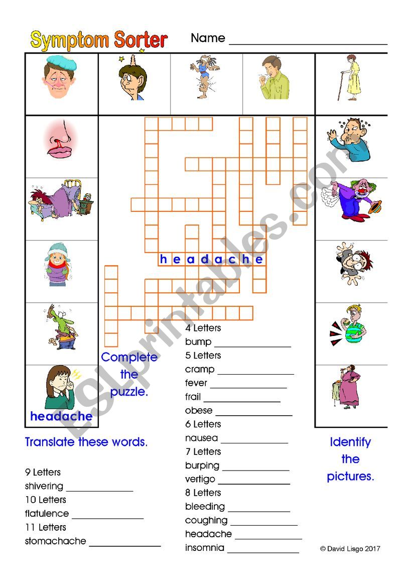 Symptom Sorter 1 with criss cross puzzle.