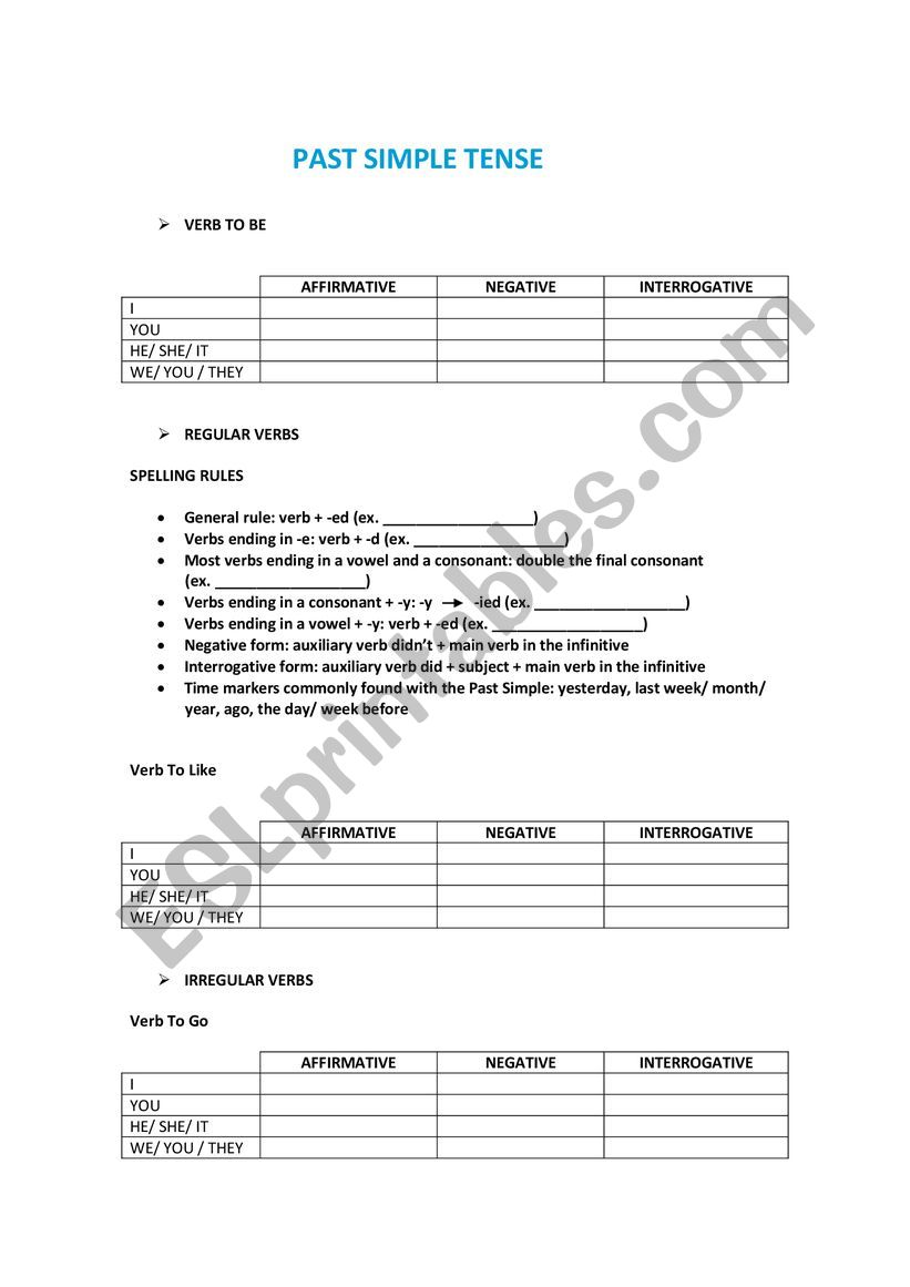 Past Simple worksheet worksheet