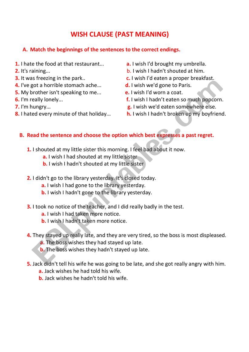 Wish Clause Past Meaning 2 worksheet