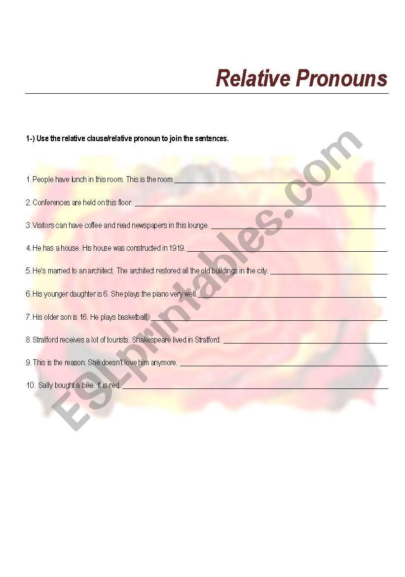 Relative Pronouns worksheet