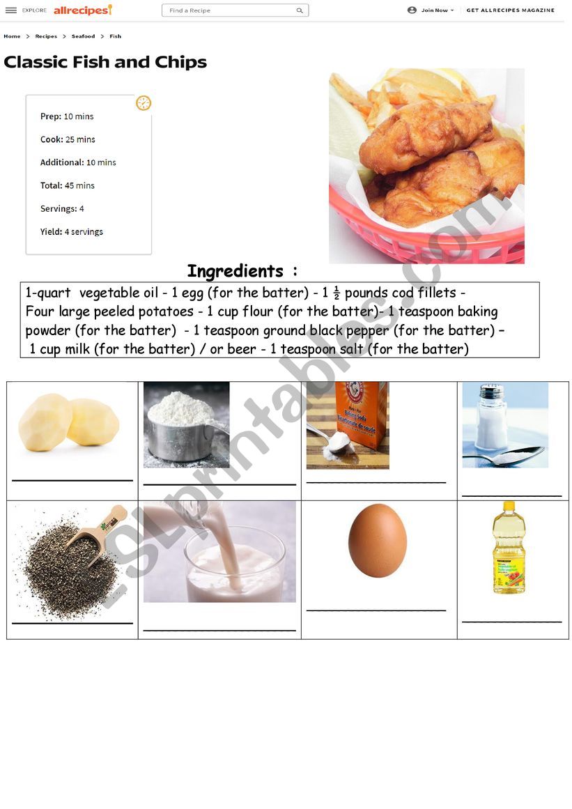 fish and chips 2 worksheet