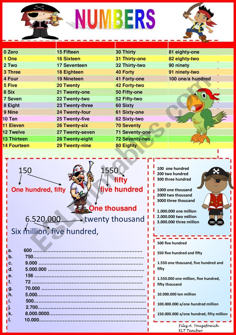 NUMBERS worksheet