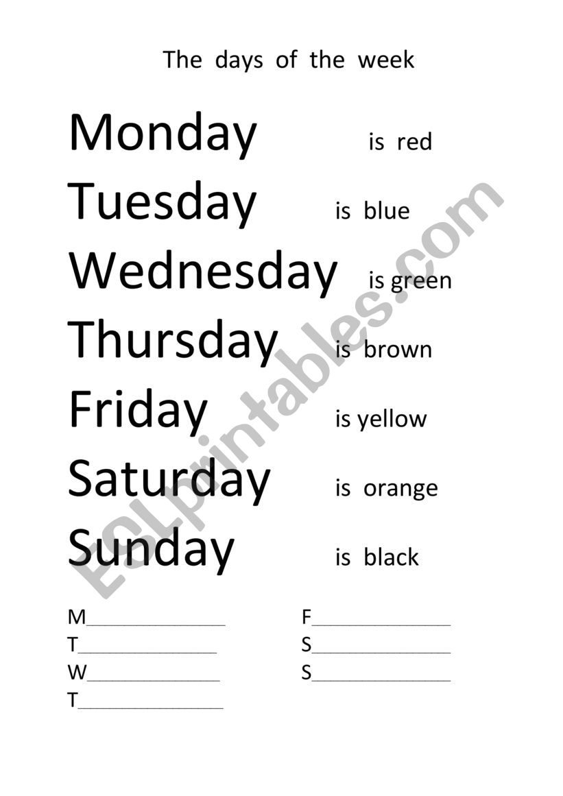 The Days of the Week worksheet