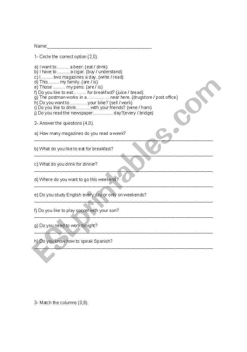 test - present tense worksheet