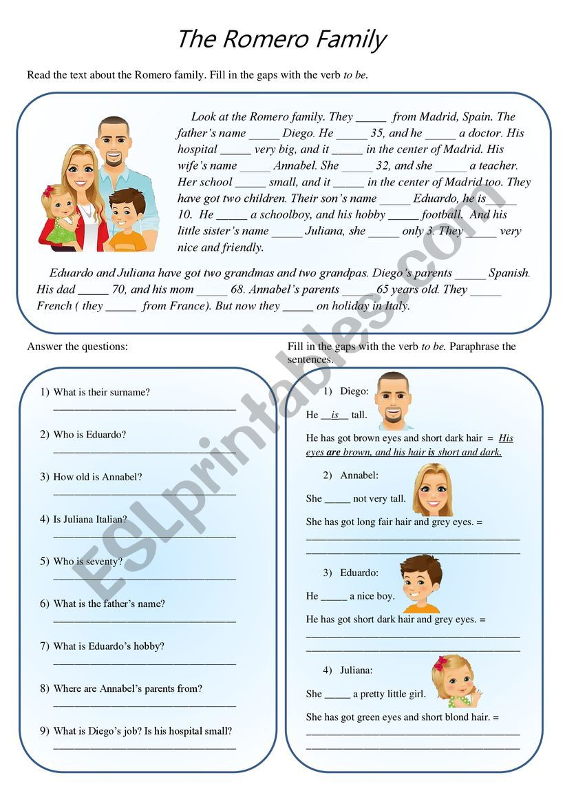 The Romero Family worksheet