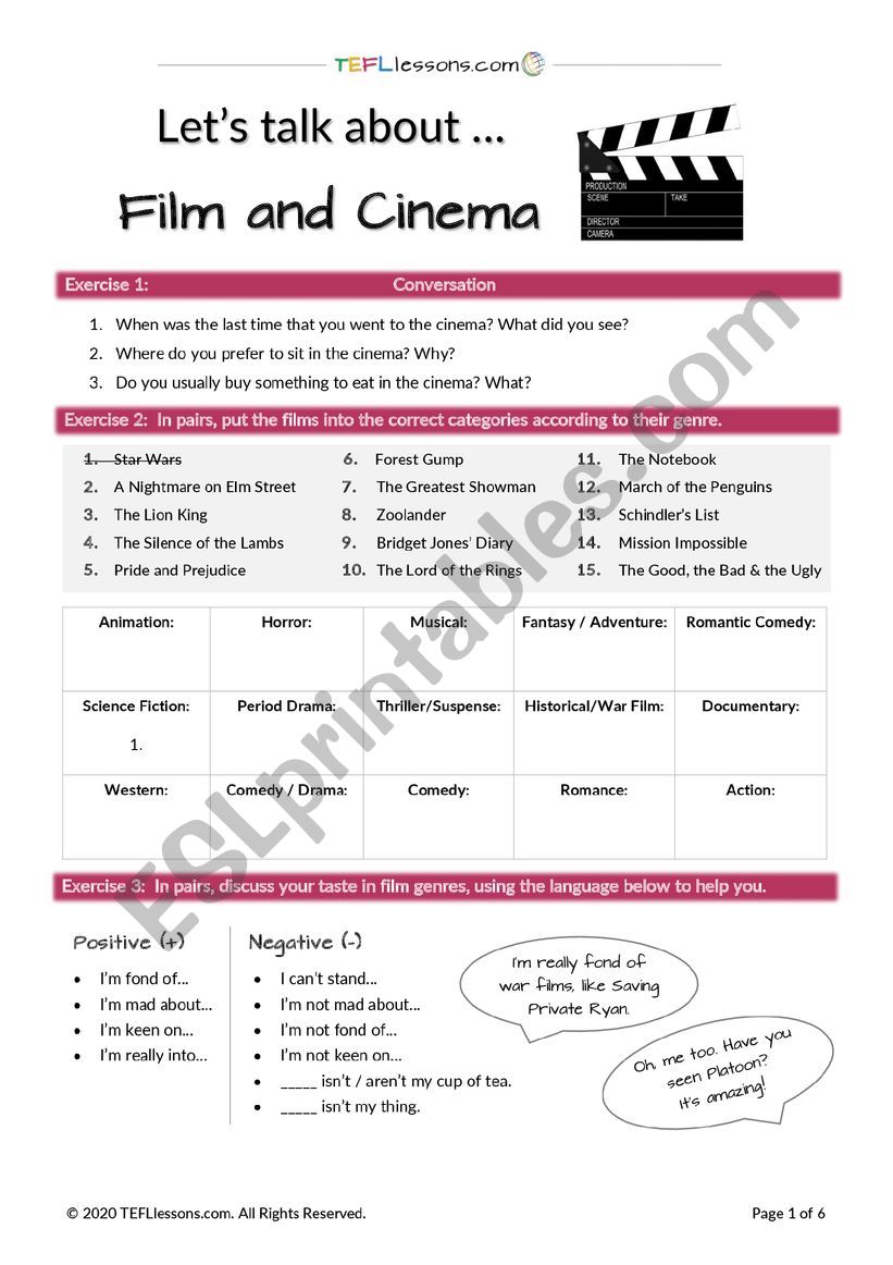 Film & Cinema Lesson worksheet