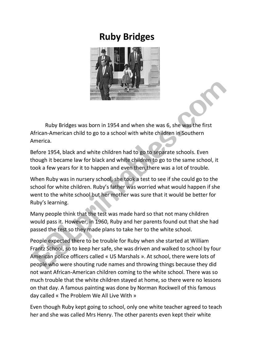 Learn about Ruby Bridges worksheet