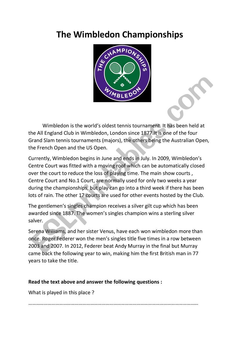 The Wimbledon Championships worksheet