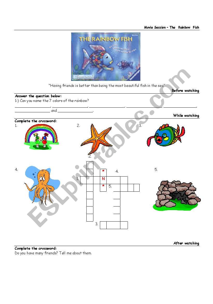 The rainbow fish movie activity - with answer key