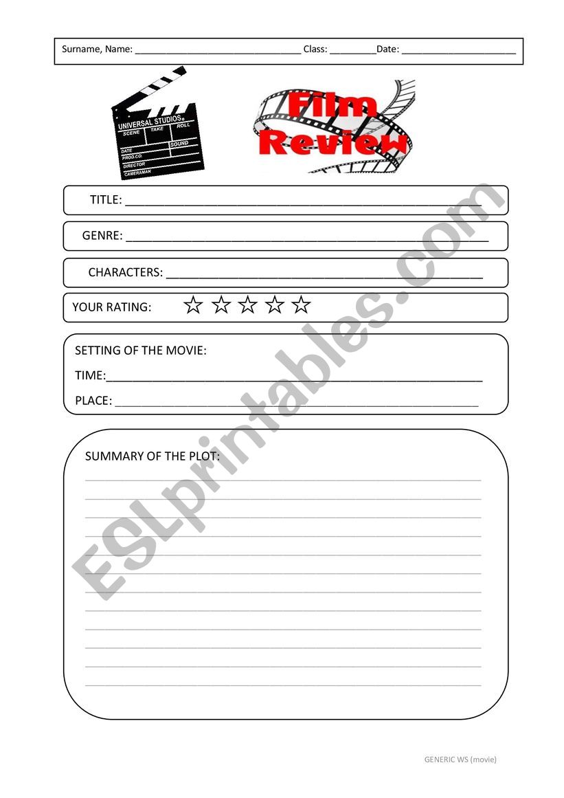Generic Movie WS worksheet