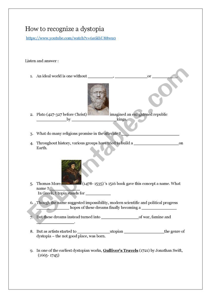 How to recognize a dystopia worksheet