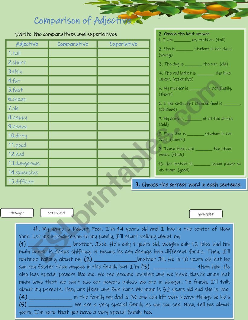 Comparative and Superlative worksheet