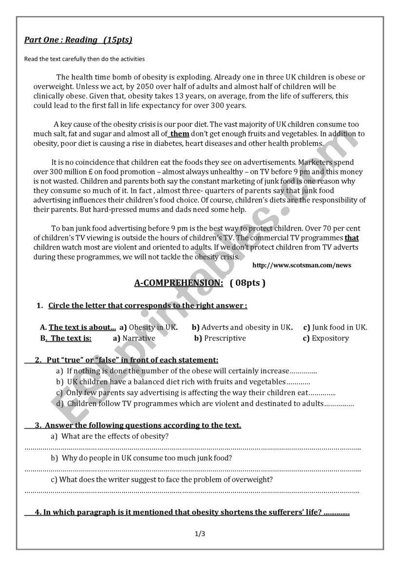 obesity worksheet