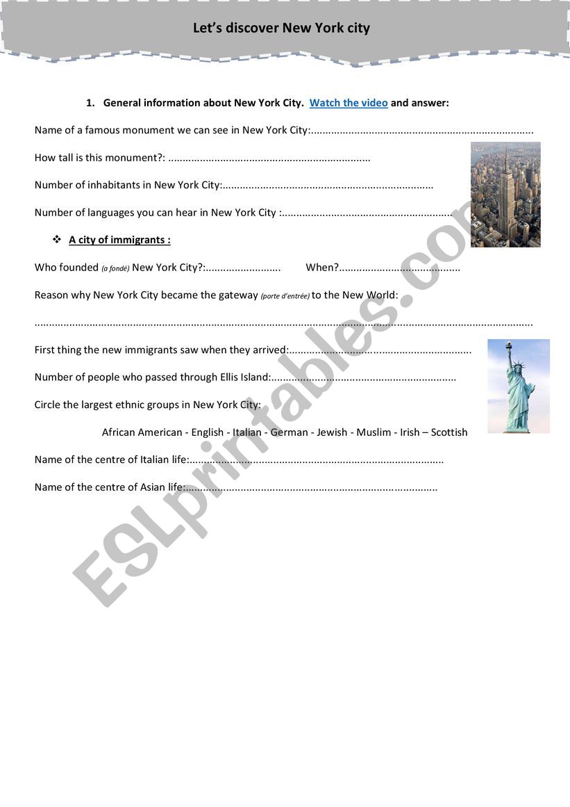 Introduction video on NYC worksheet