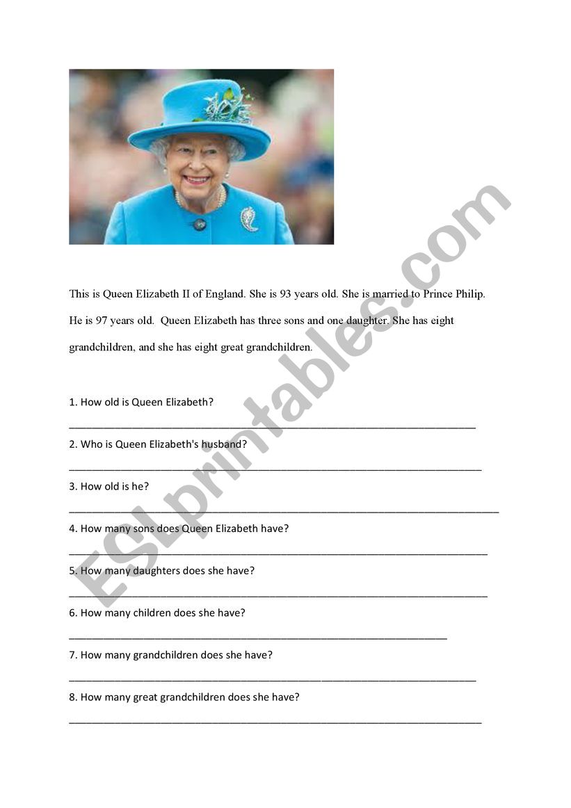 Queen Elizabeth worksheet