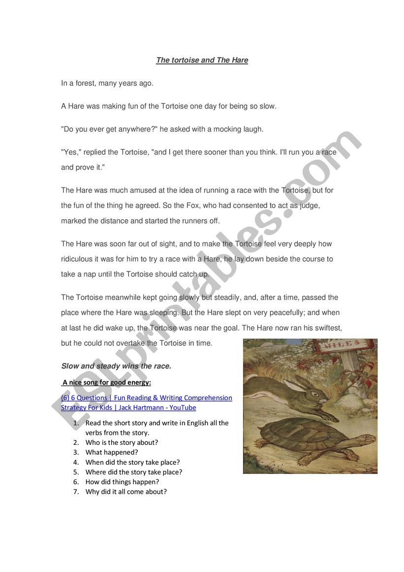 The tortoise and the hare comprehension exercise