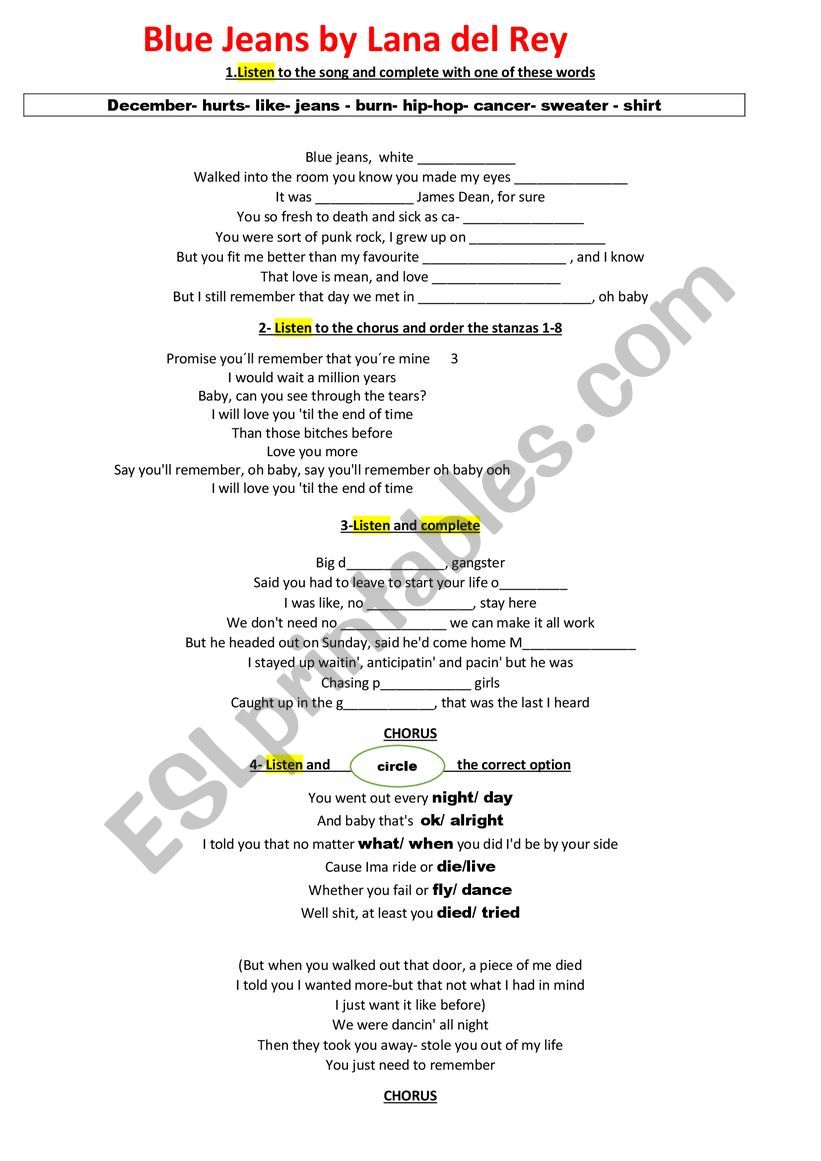 Blue Jeans  worksheet