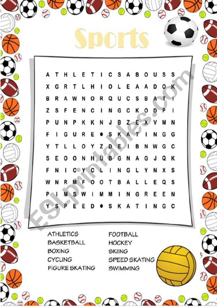 Sport wordsearch worksheet