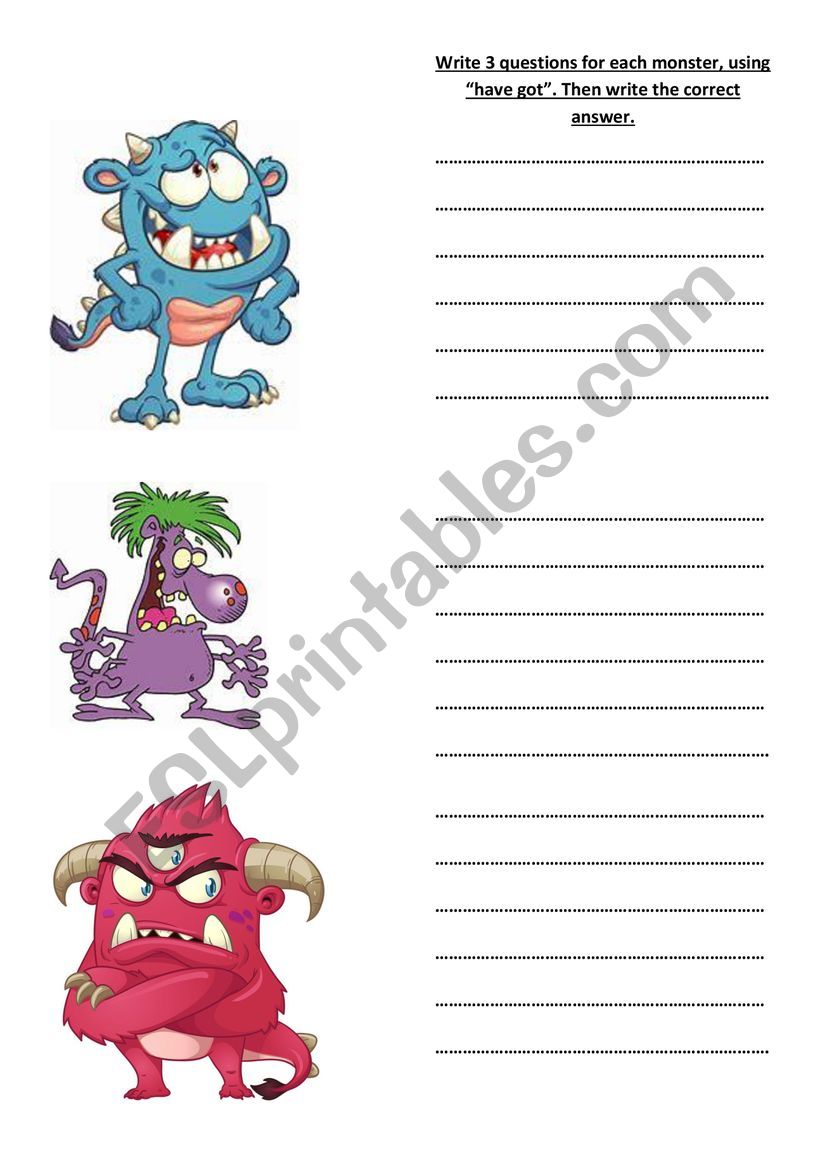 Have got/ has got- Monsters worksheet