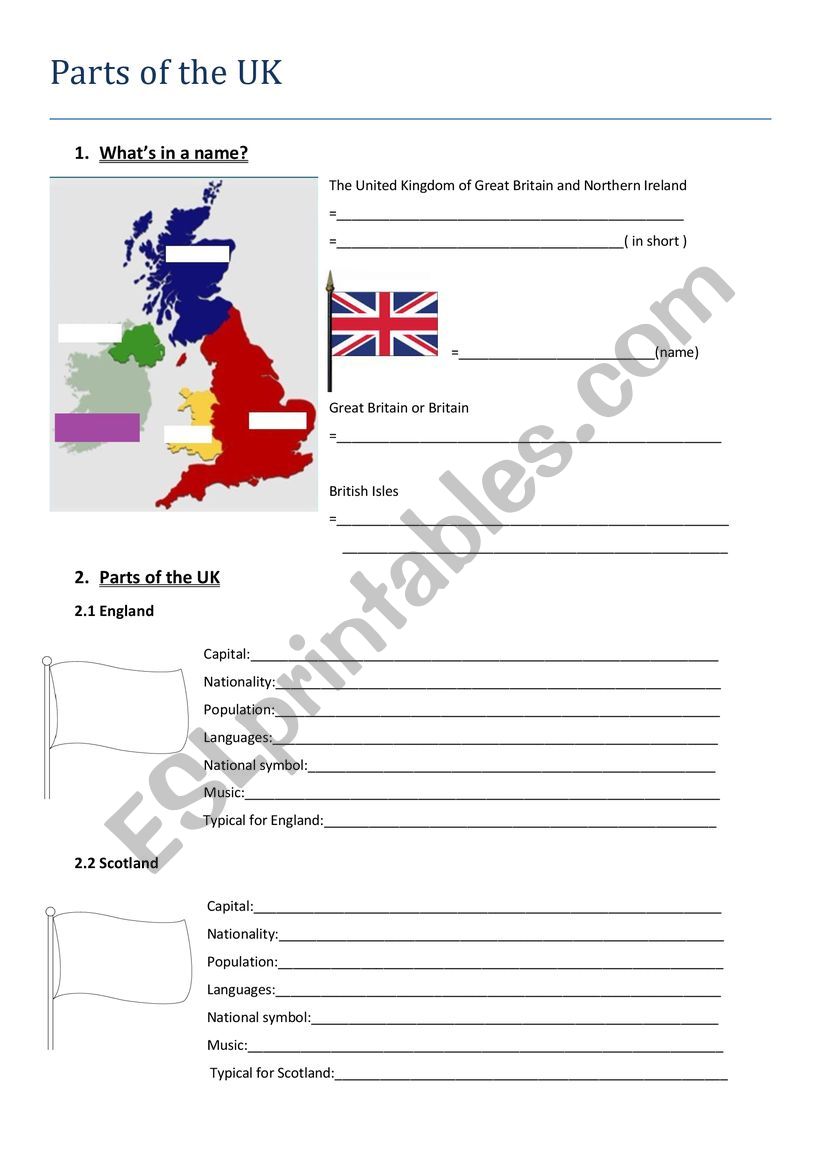 The parts of the UK worksheet