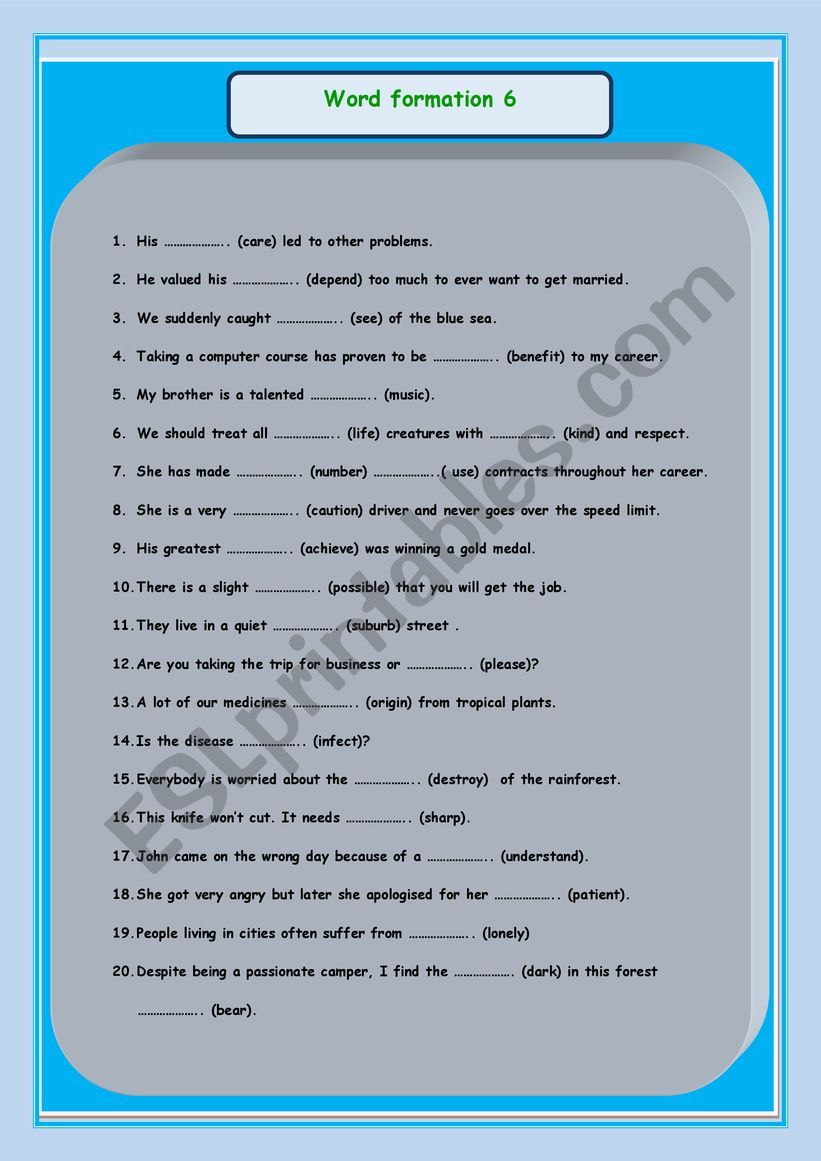 word formation 6 worksheet