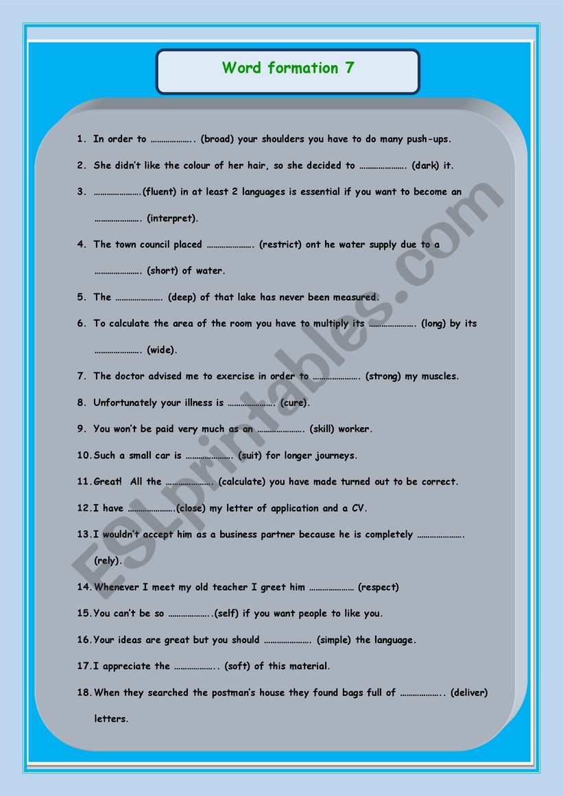 word formation 7 worksheet