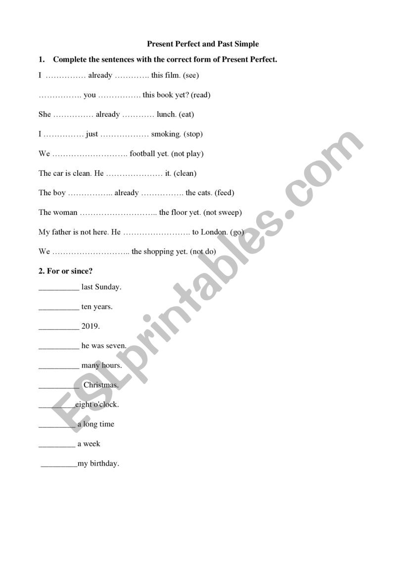 Present Perfect practice worksheet