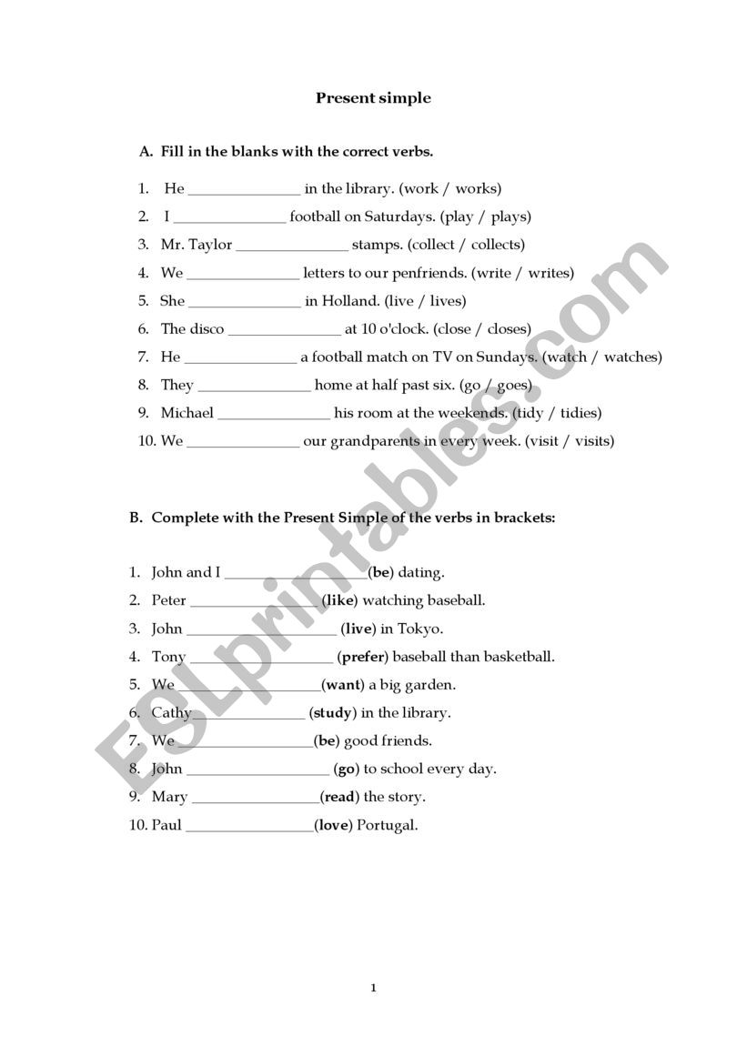 Present simple worksheet