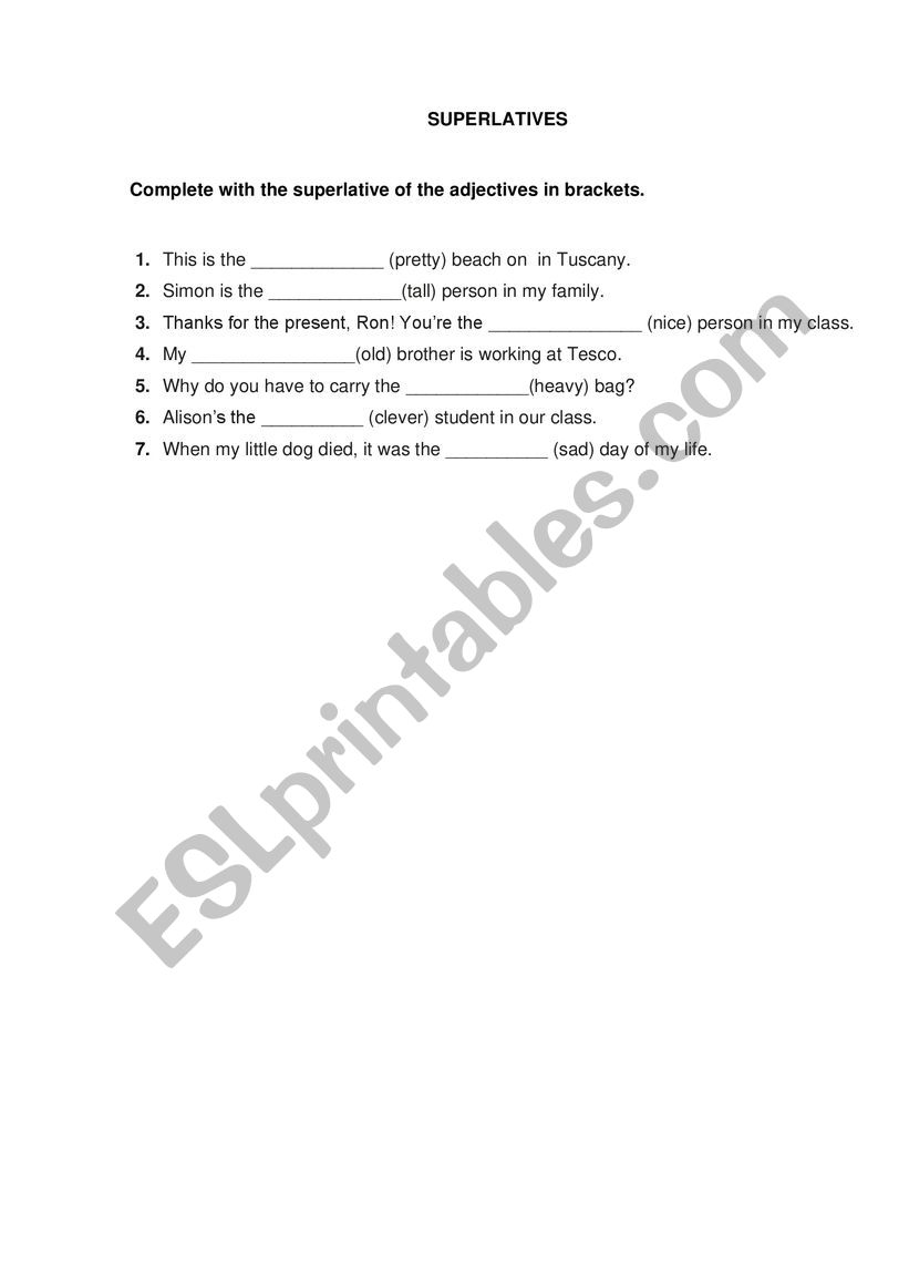 Superlatives worksheet