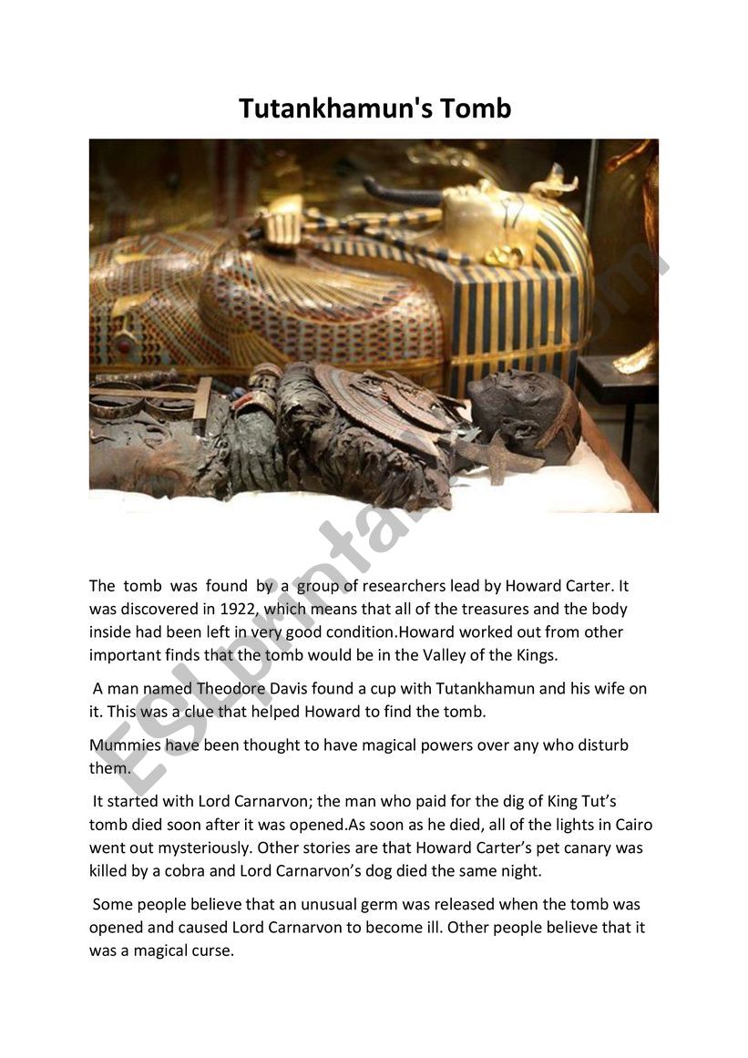 Tutankhamun�s Tomb worksheet