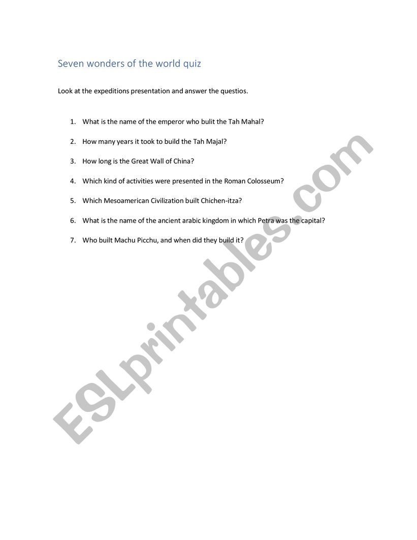 Seven Wonders of the Worold Quiz