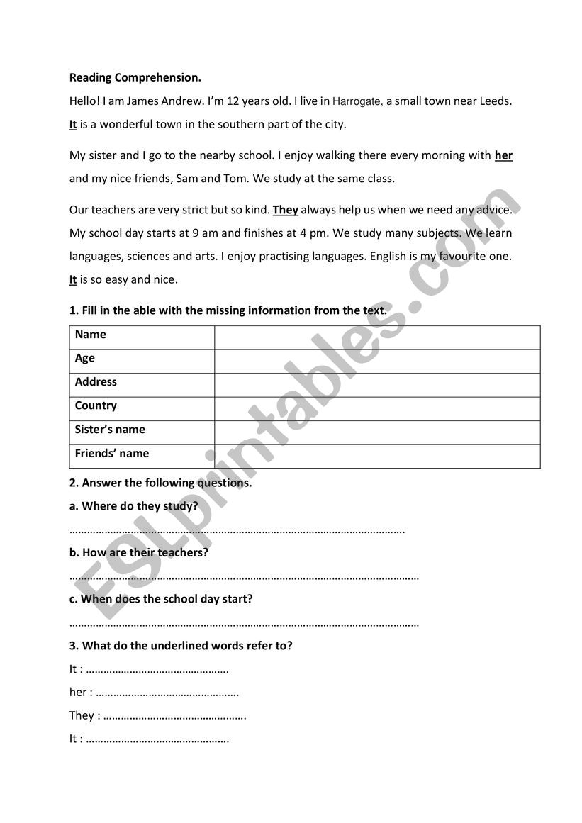 Test for 7th form worksheet